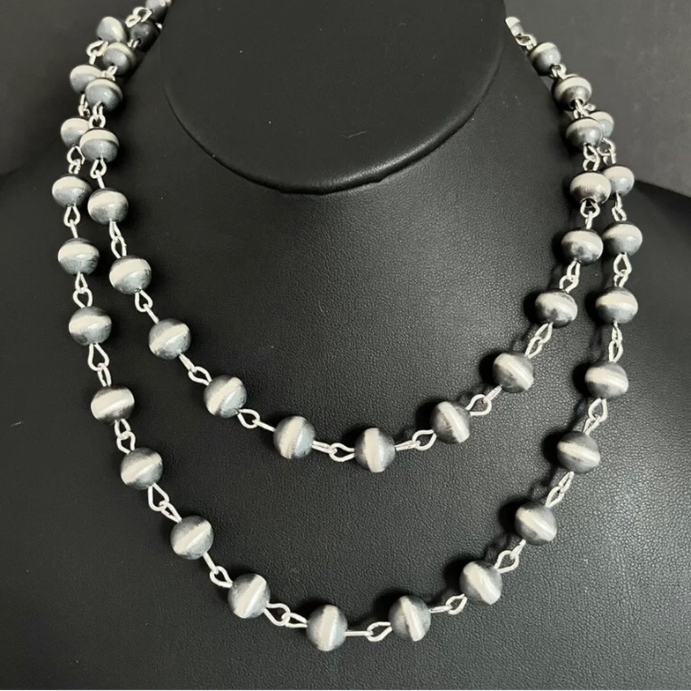 Sterling Silver 10mm Pearls Rosary Bead Necklace. 20 Inch.